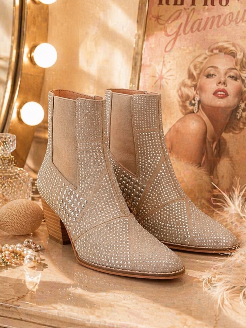 Sahara Sparkle Studded Block Heel Ankle Boot